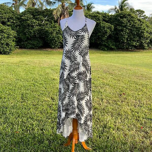 C&C California Dress high low Palm Print Tropical Shelf Bra Vacation Travel L